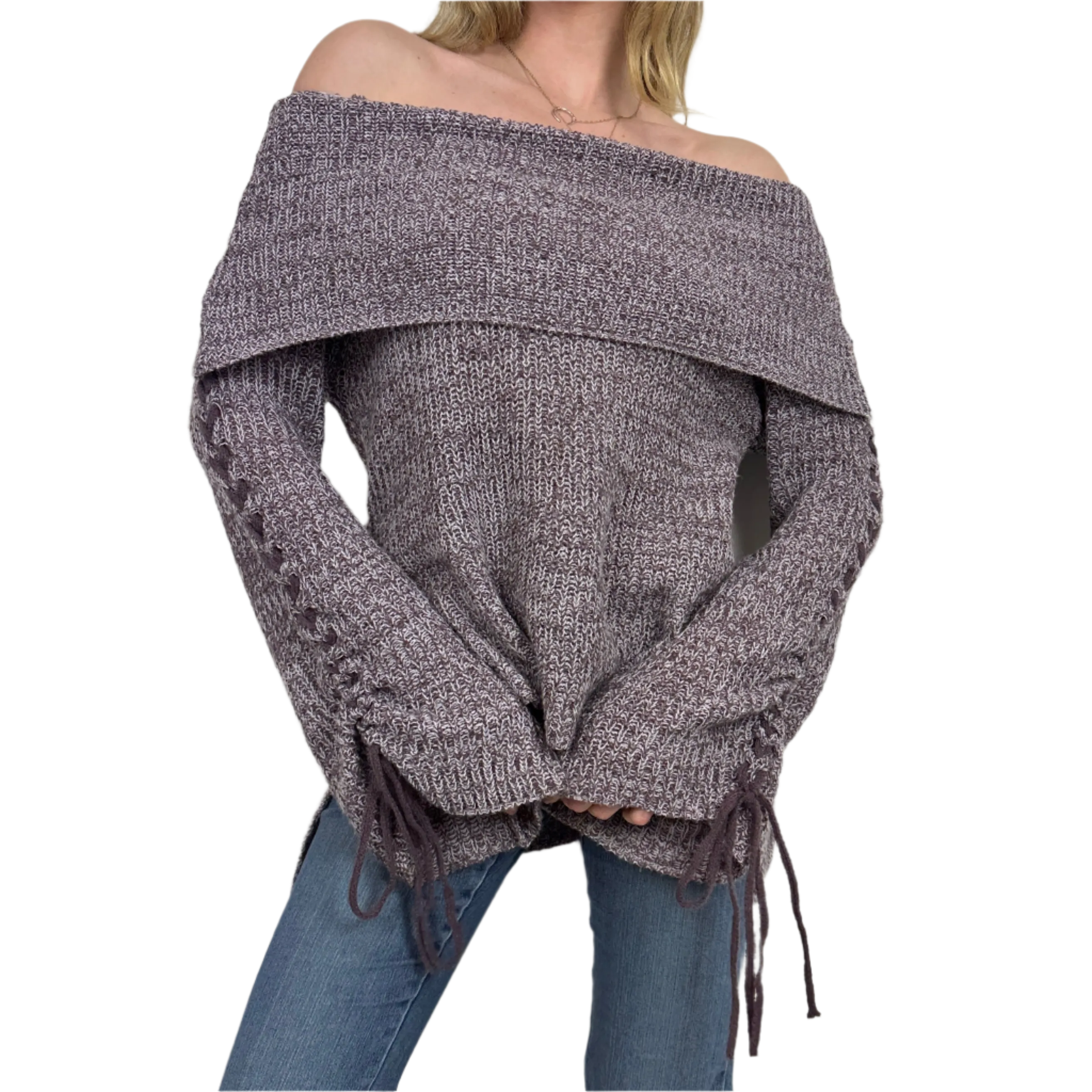 2000s Lavender Cold Shoulder Knit Sweater (S/M)