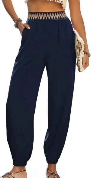 ADHOWBEW Capri Pants for Women Wide Leg Cotton Lounge Dressy Trendy Flowy Casual Drawstring Comfy Bottoms with Pockets