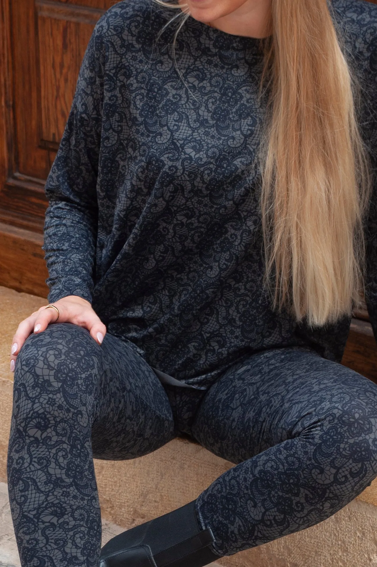 ALMA-LEGGING - BLACK GREY LACE