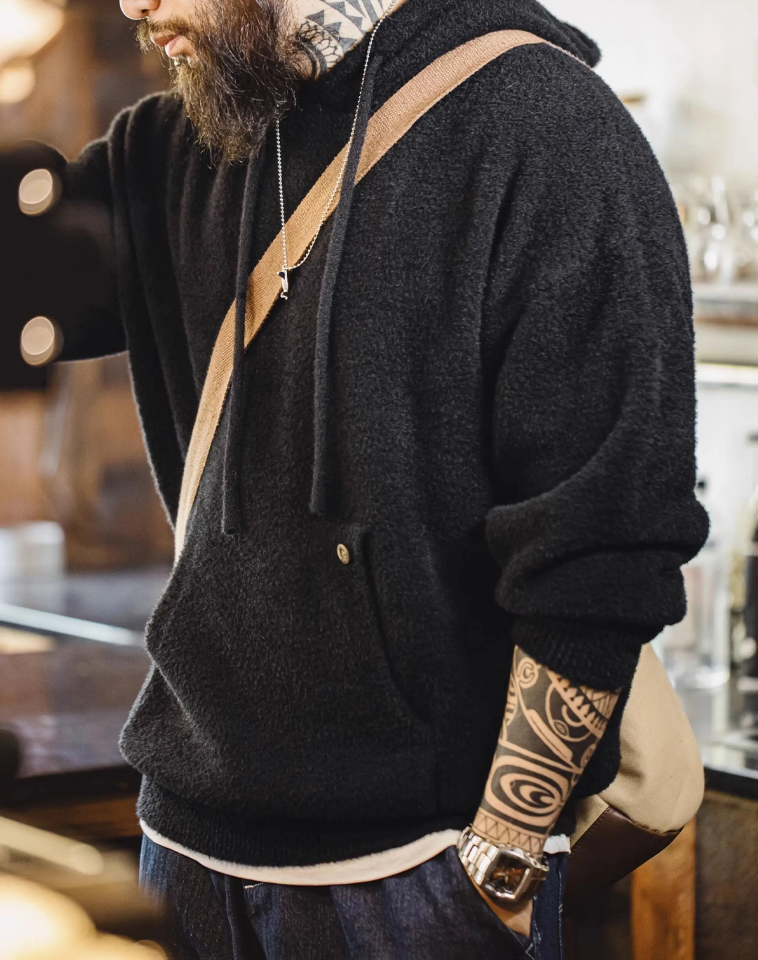 American Casual Double-Sided Imitation Mink Fleece Warm Men's Sweater
