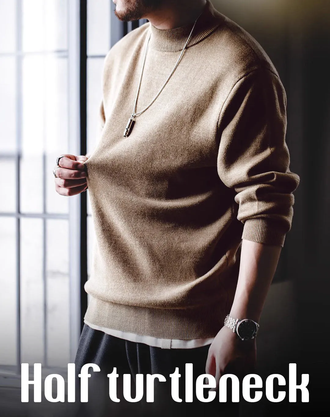 American Casual Half Turtleneck Pullover Warm Knitted Men's Sweater