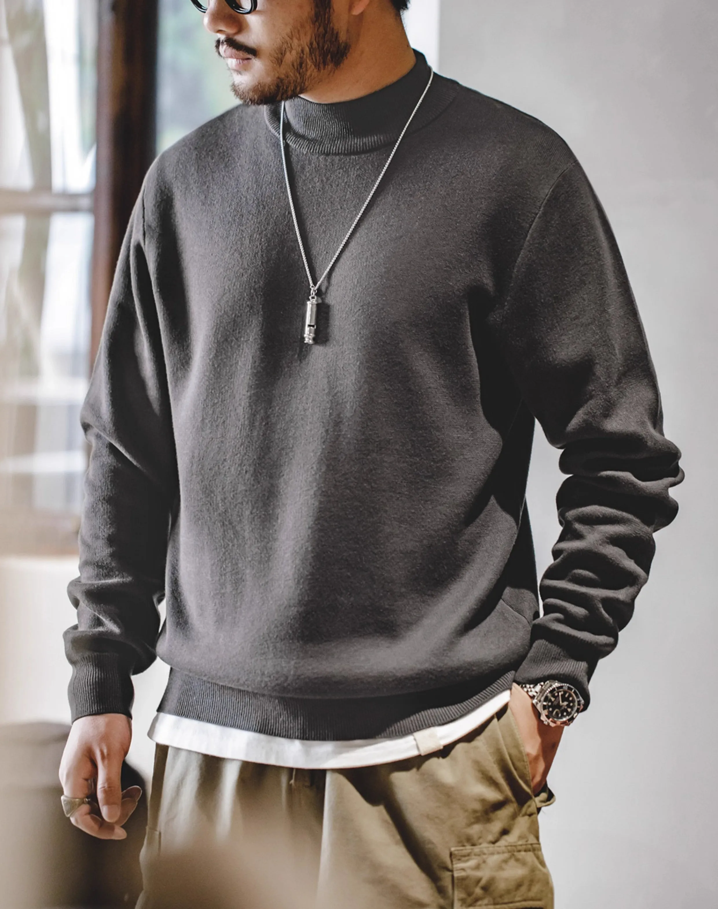 American Casual Half Turtleneck Pullover Warm Knitted Men's Sweater