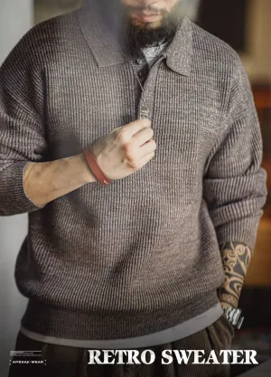 American Retro Knitted Polo Loose Wool Pullover Men's Sweater