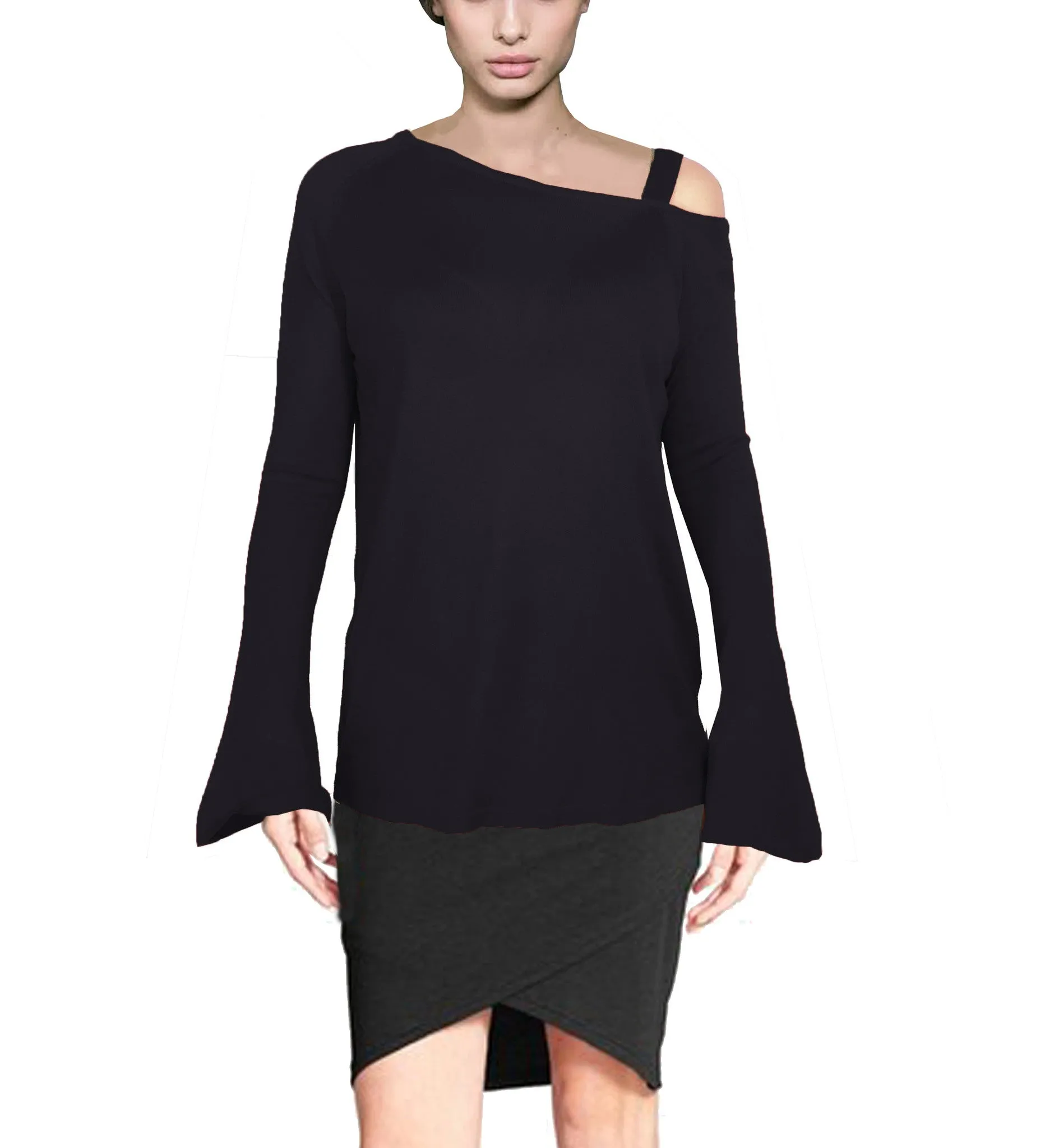 ASHORE WOMENS ASYMMETRIC OFF THE SHOULDER LUXURY FINE SWEATER