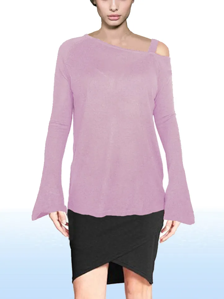 ASHORE WOMENS ASYMMETRIC OFF THE SHOULDER LUXURY FINE SWEATER