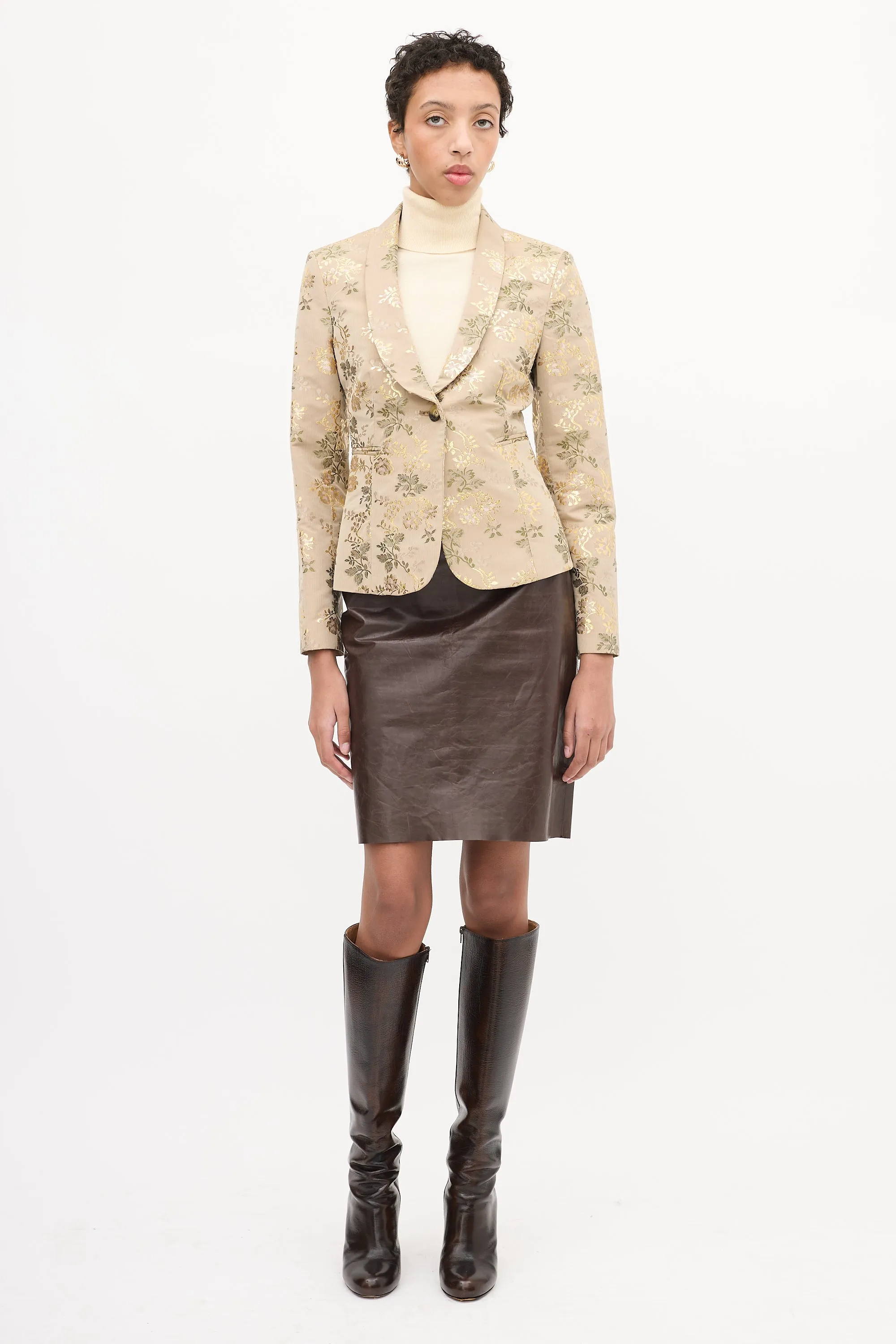 Beige & Multi Floral Jacquard Blazer