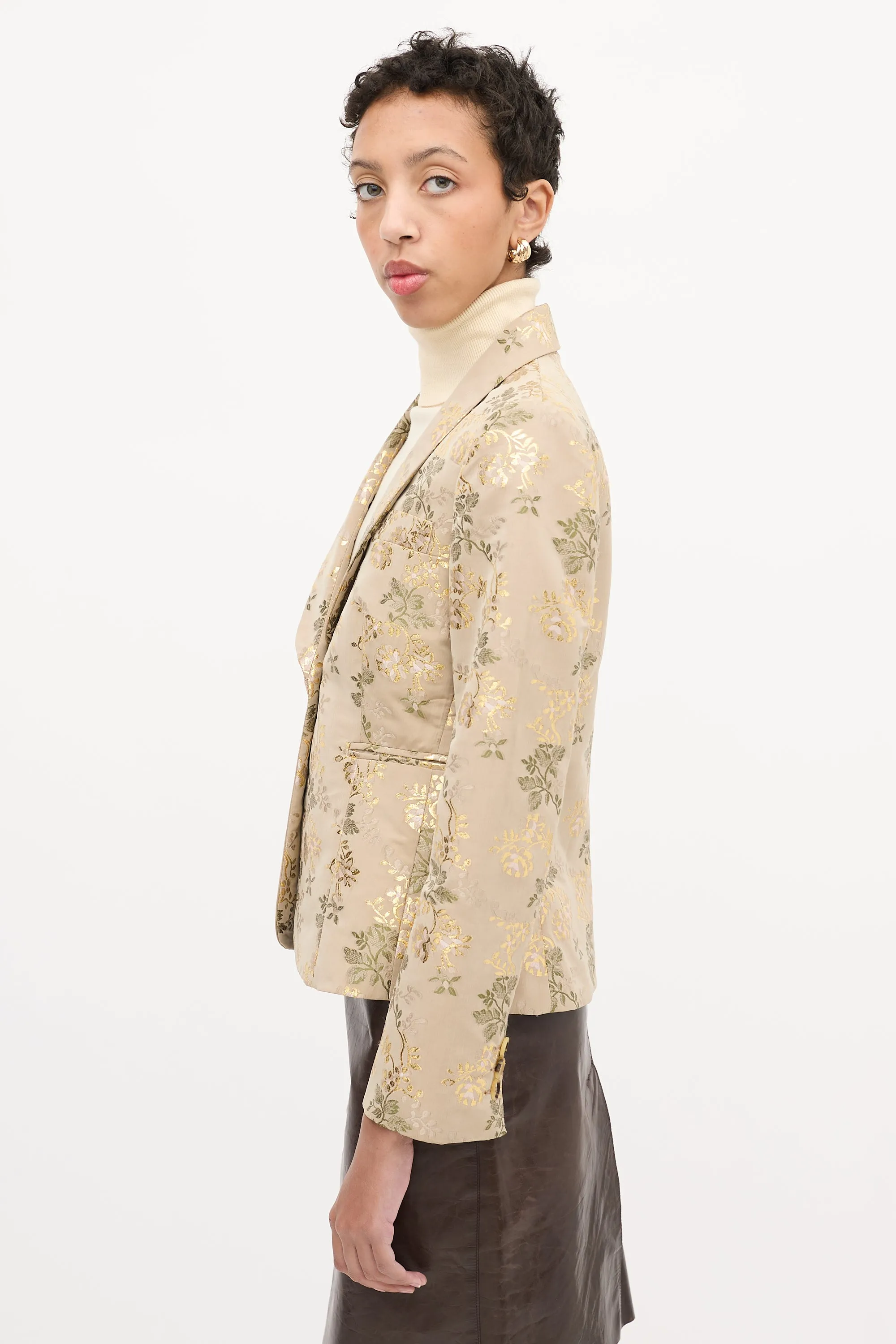 Beige & Multi Floral Jacquard Blazer