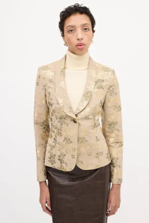Beige & Multi Floral Jacquard Blazer