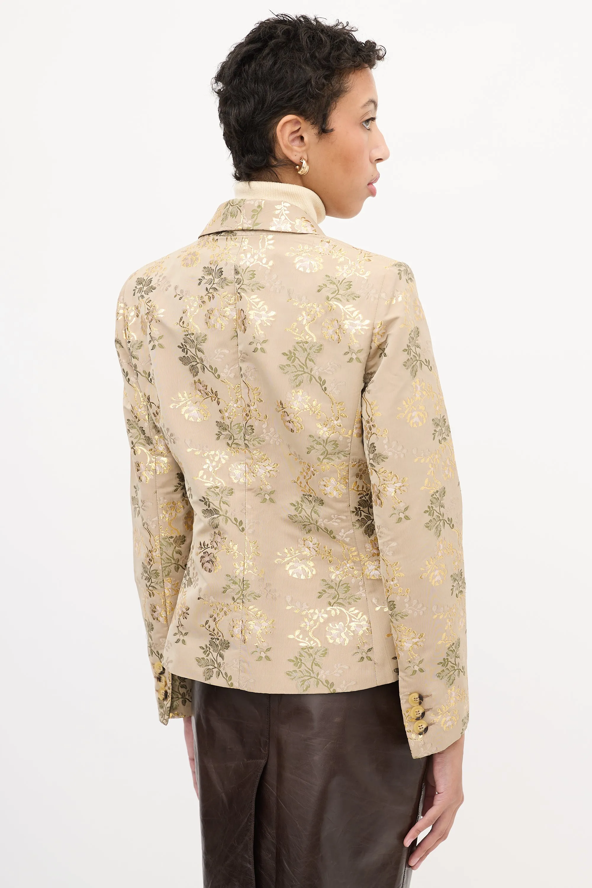 Beige & Multi Floral Jacquard Blazer