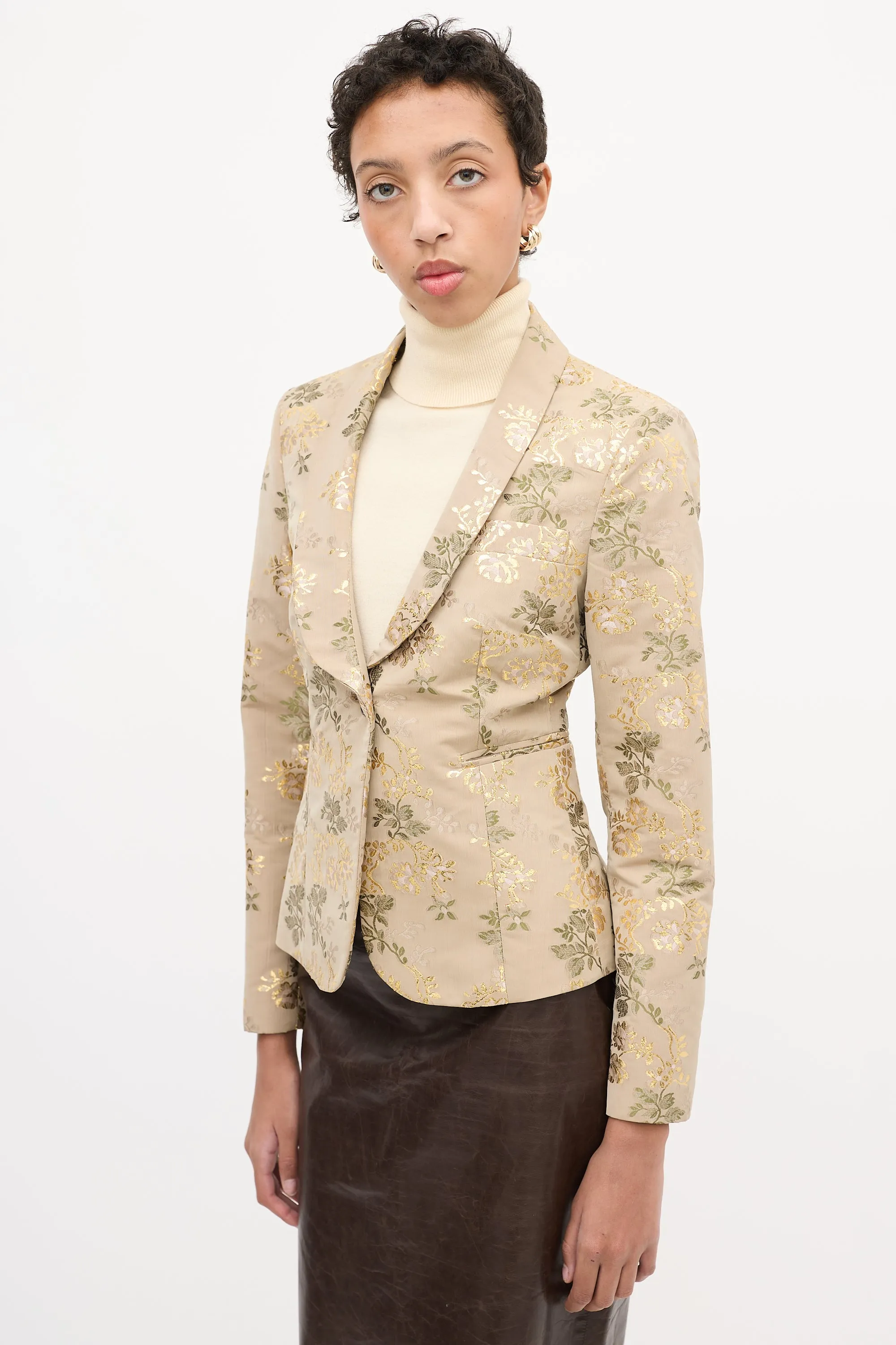 Beige & Multi Floral Jacquard Blazer