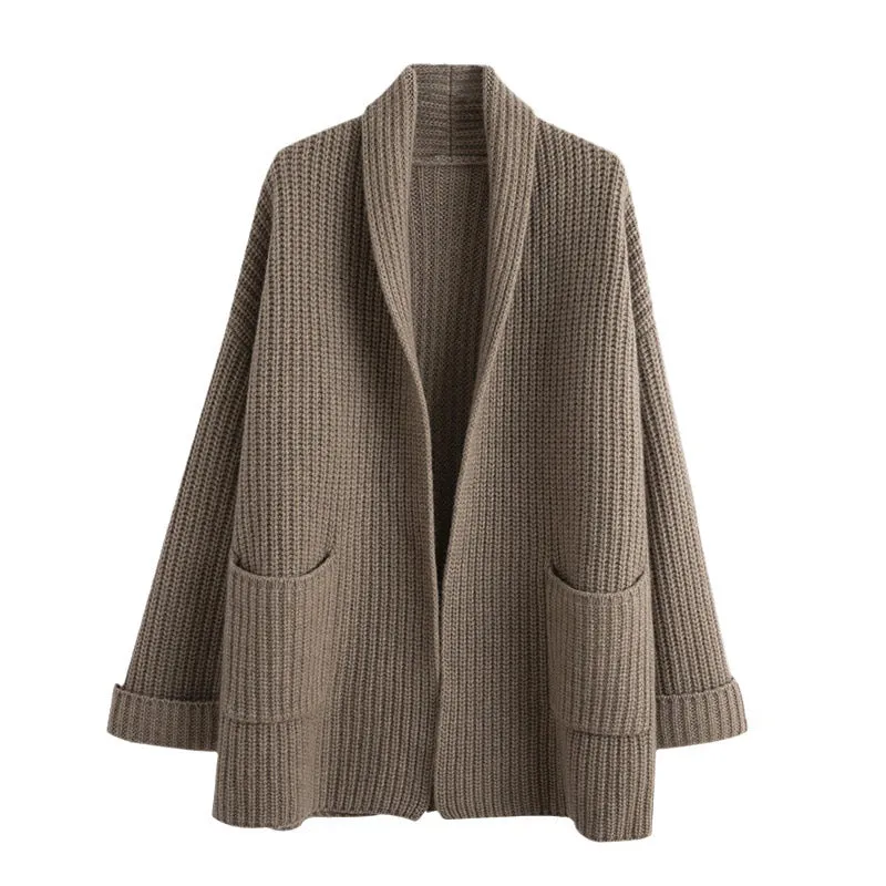 Beige Plain Long Sleeve Cardigan