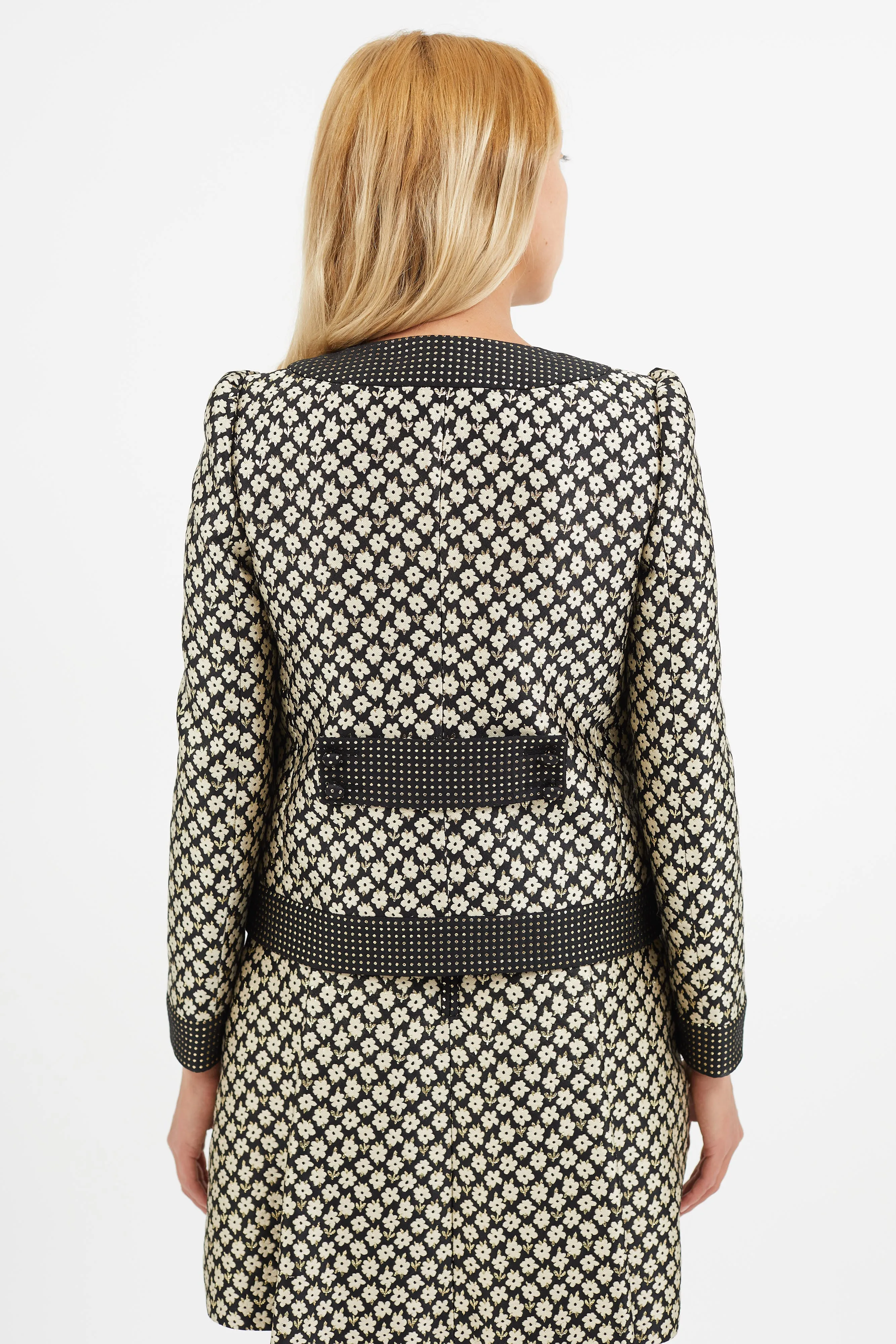 Black & Cream Floral Brocade Blazer