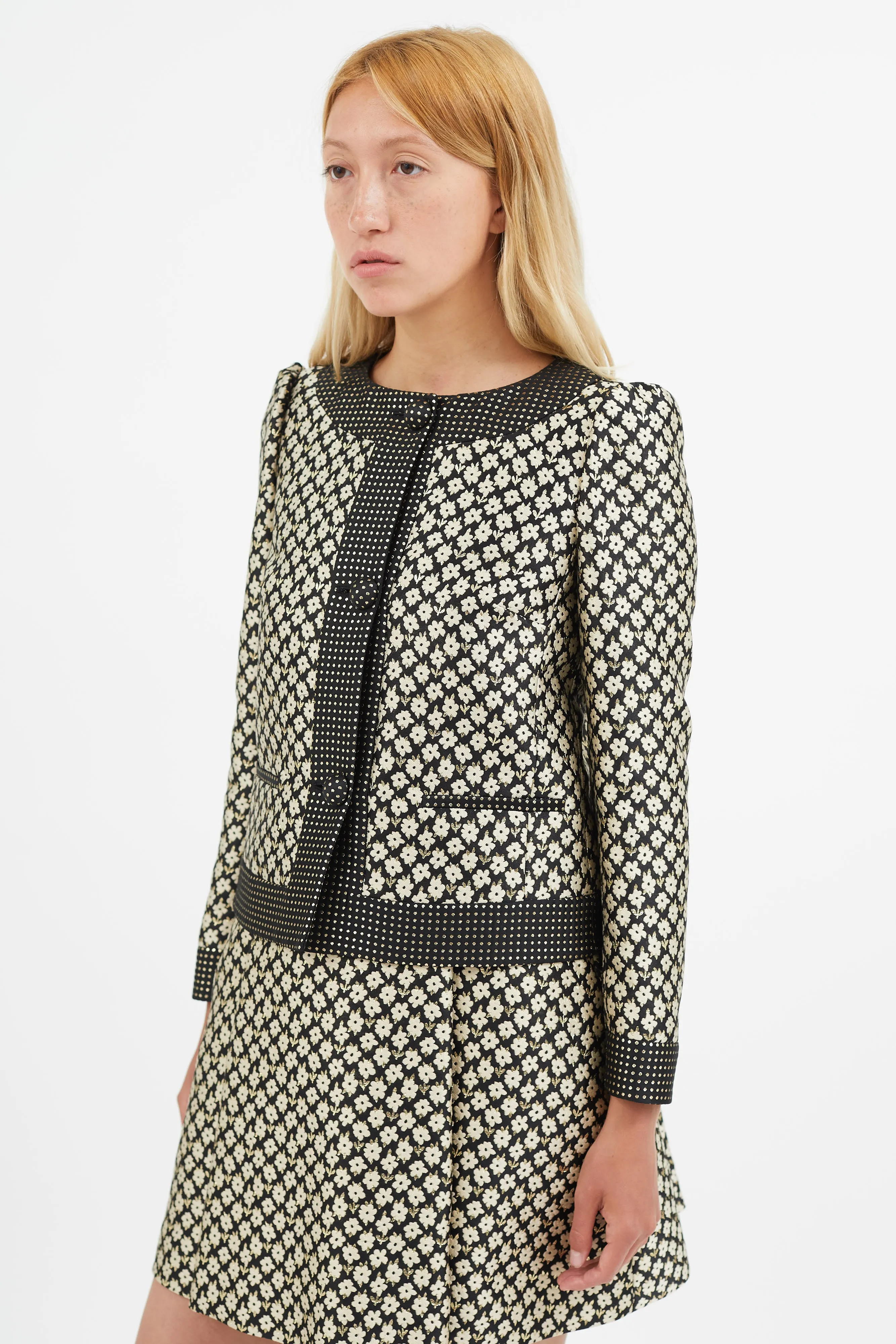 Black & Cream Floral Brocade Blazer