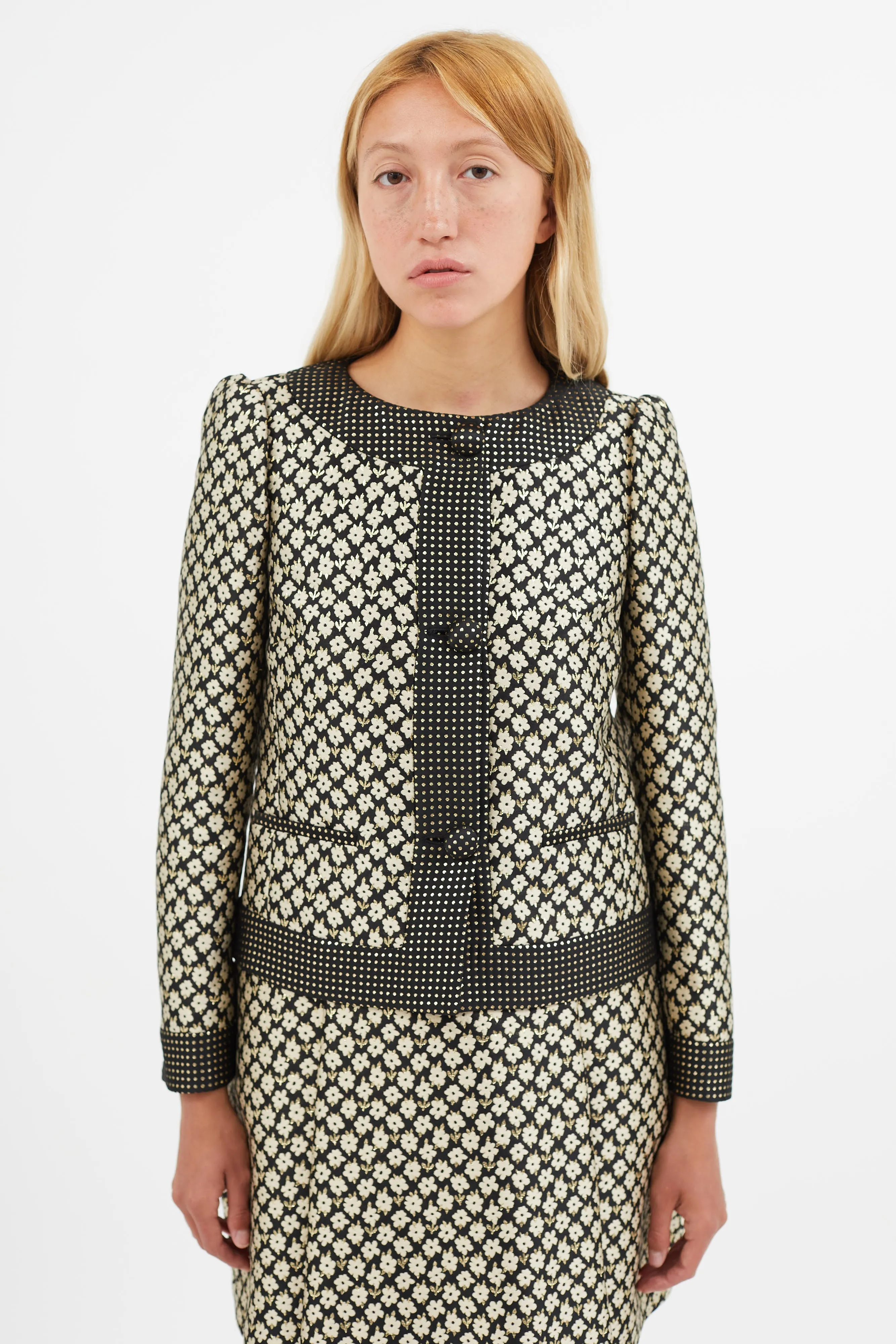 Black & Cream Floral Brocade Blazer