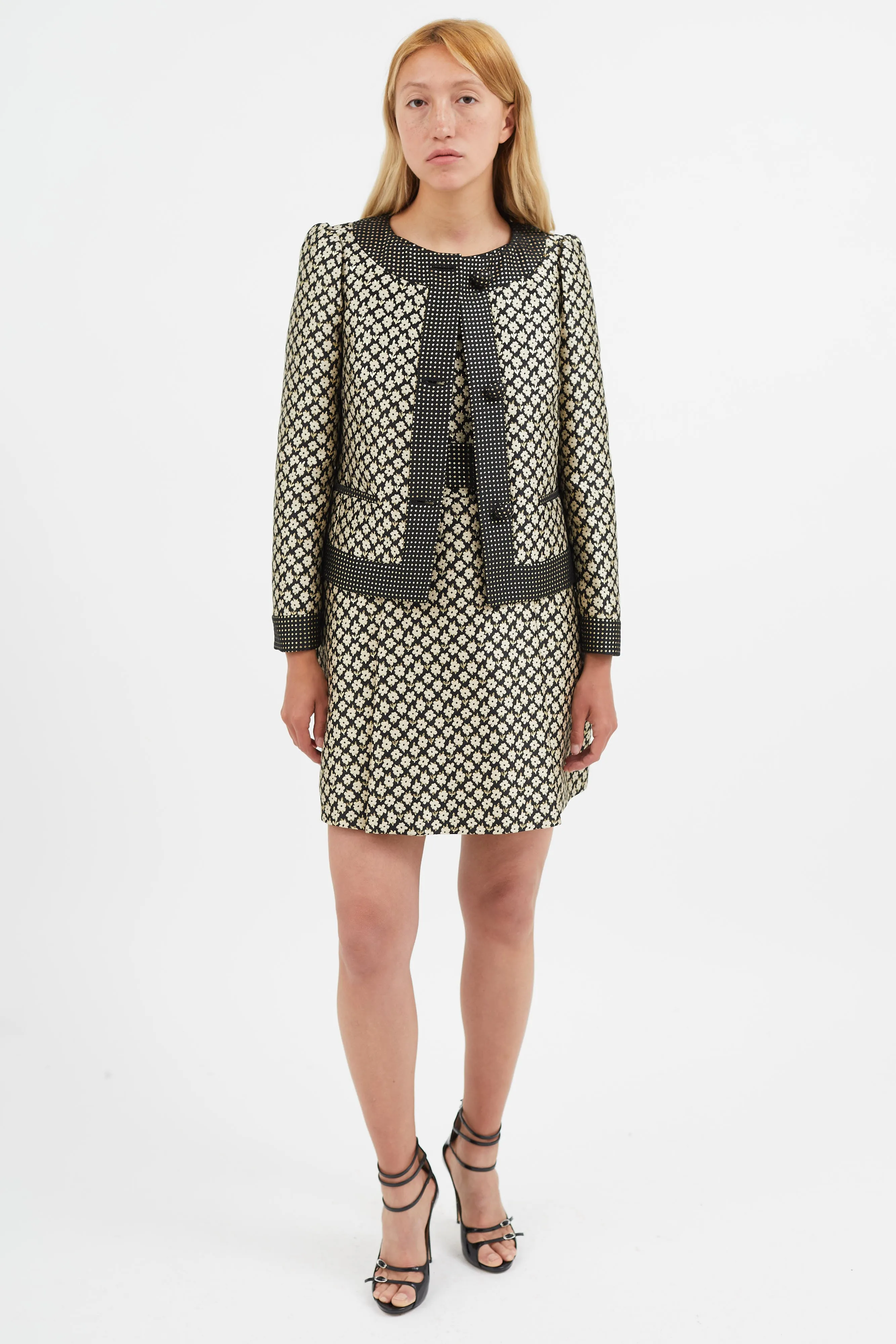 Black & Cream Floral Brocade Blazer