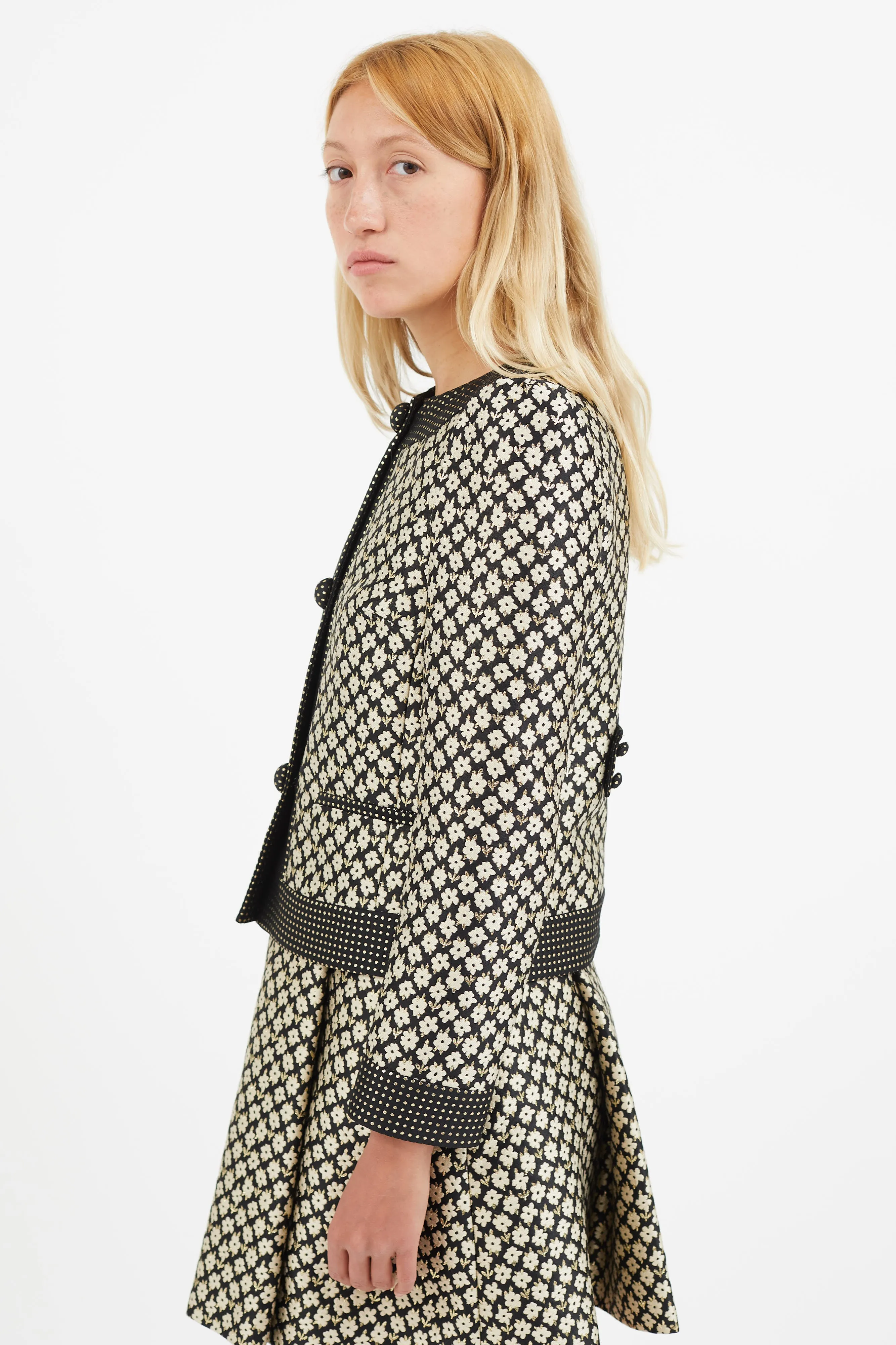 Black & Cream Floral Brocade Blazer