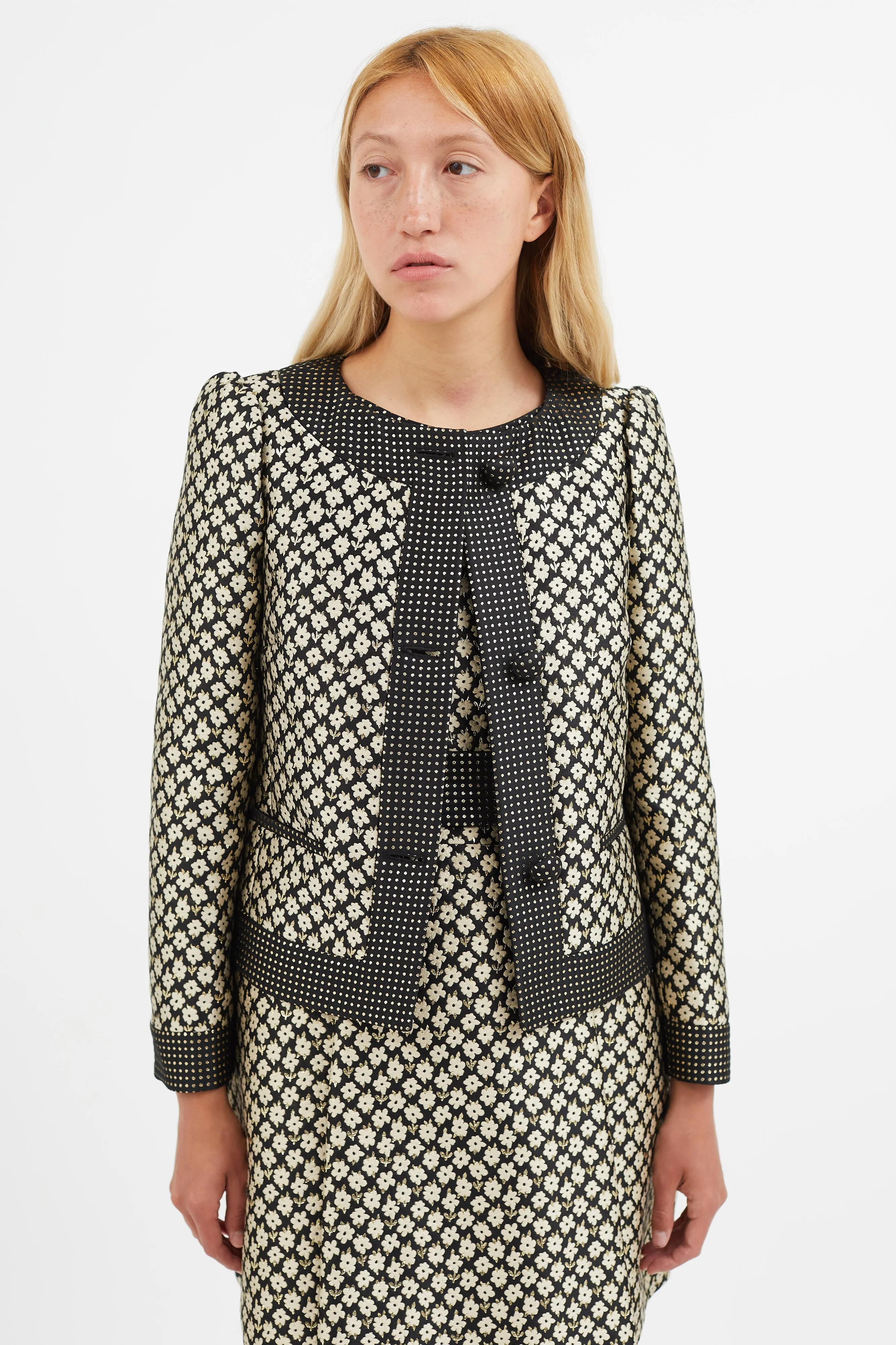 Black & Cream Floral Brocade Blazer