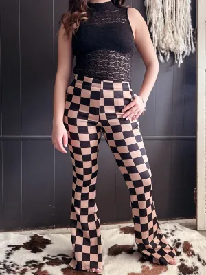 Black & Mocha Checkered Trouser Pants