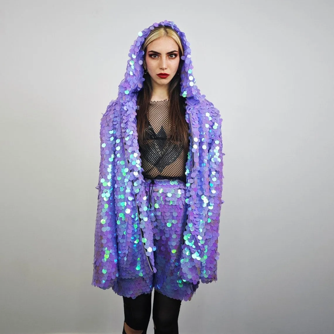 Black sequin shorts mermaid trousers fantasy pants holographic skirt luminous festival bottoms rave joggers fairy going out overalls