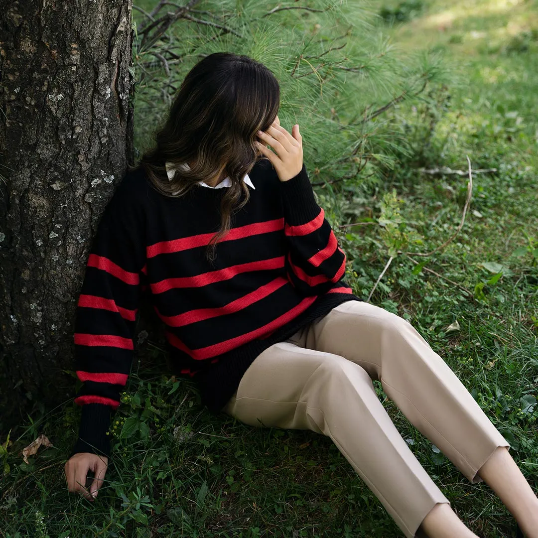 Black Striper Knitted Sweater PW4809