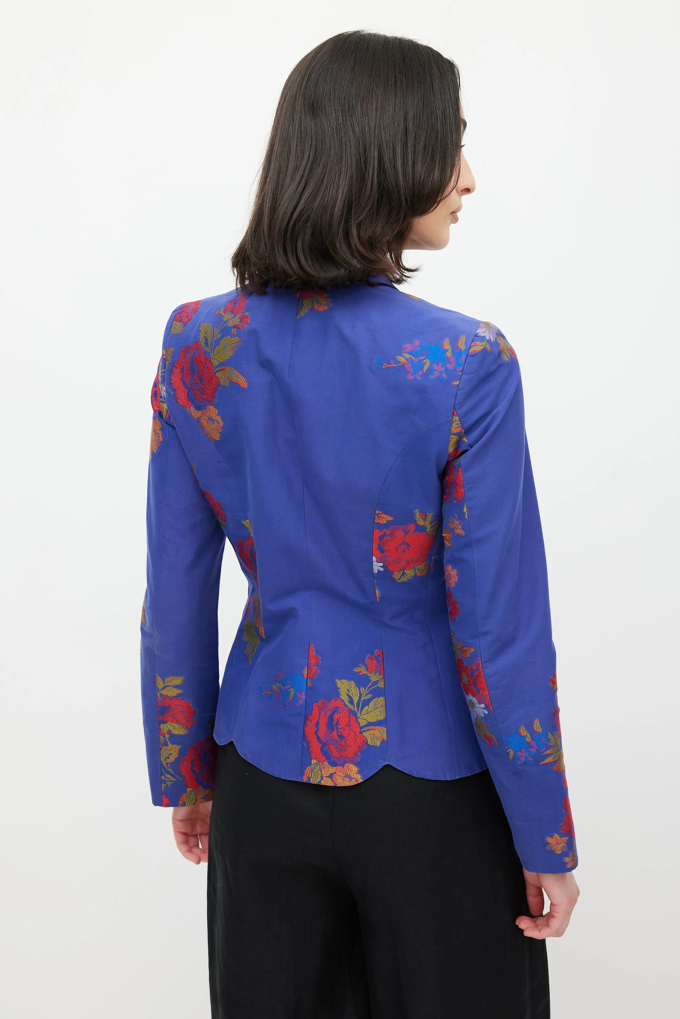 Blue & Multicolour Floral Jacquard Blazer