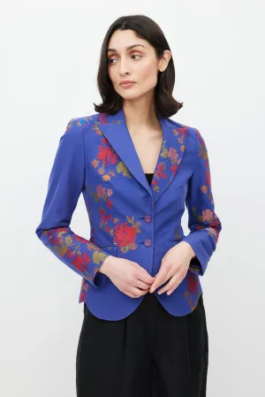 Blue & Multicolour Floral Jacquard Blazer