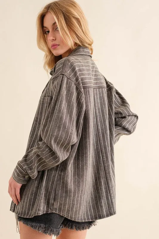 Blue B Sparkle Stone Stripe Denim Jacket