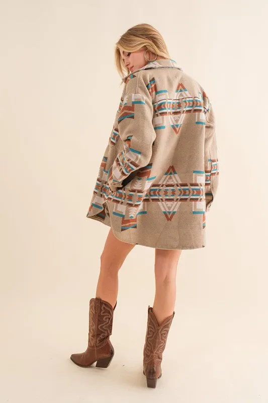 Blue B Taupe and Teal Exclusive Aztec Shirt Jacket