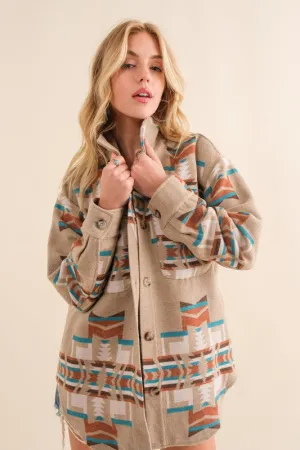 Blue B Taupe and Teal Exclusive Aztec Shirt Jacket