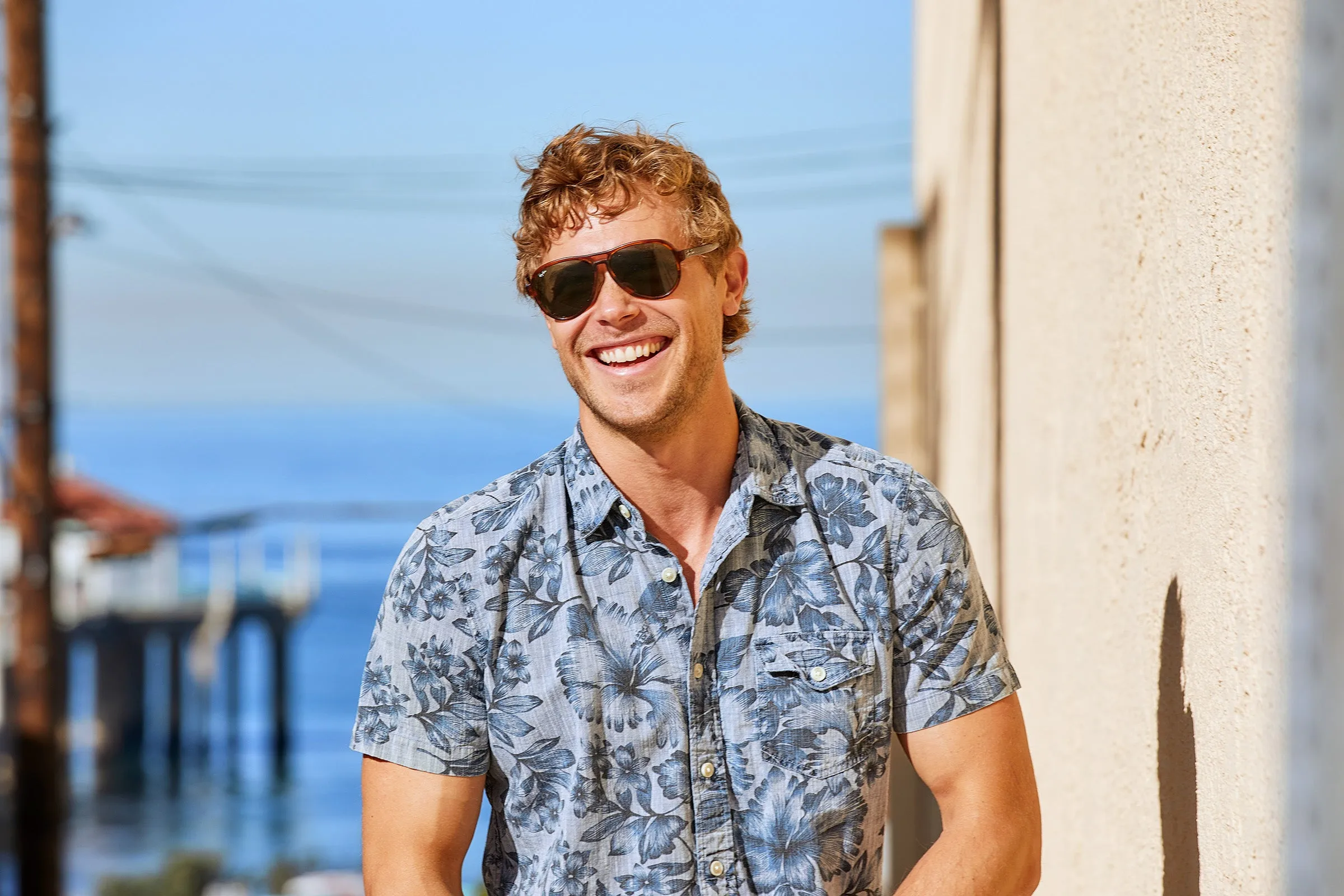 Blue Chambray Printed Floral Shirt - Dark Blue Floral