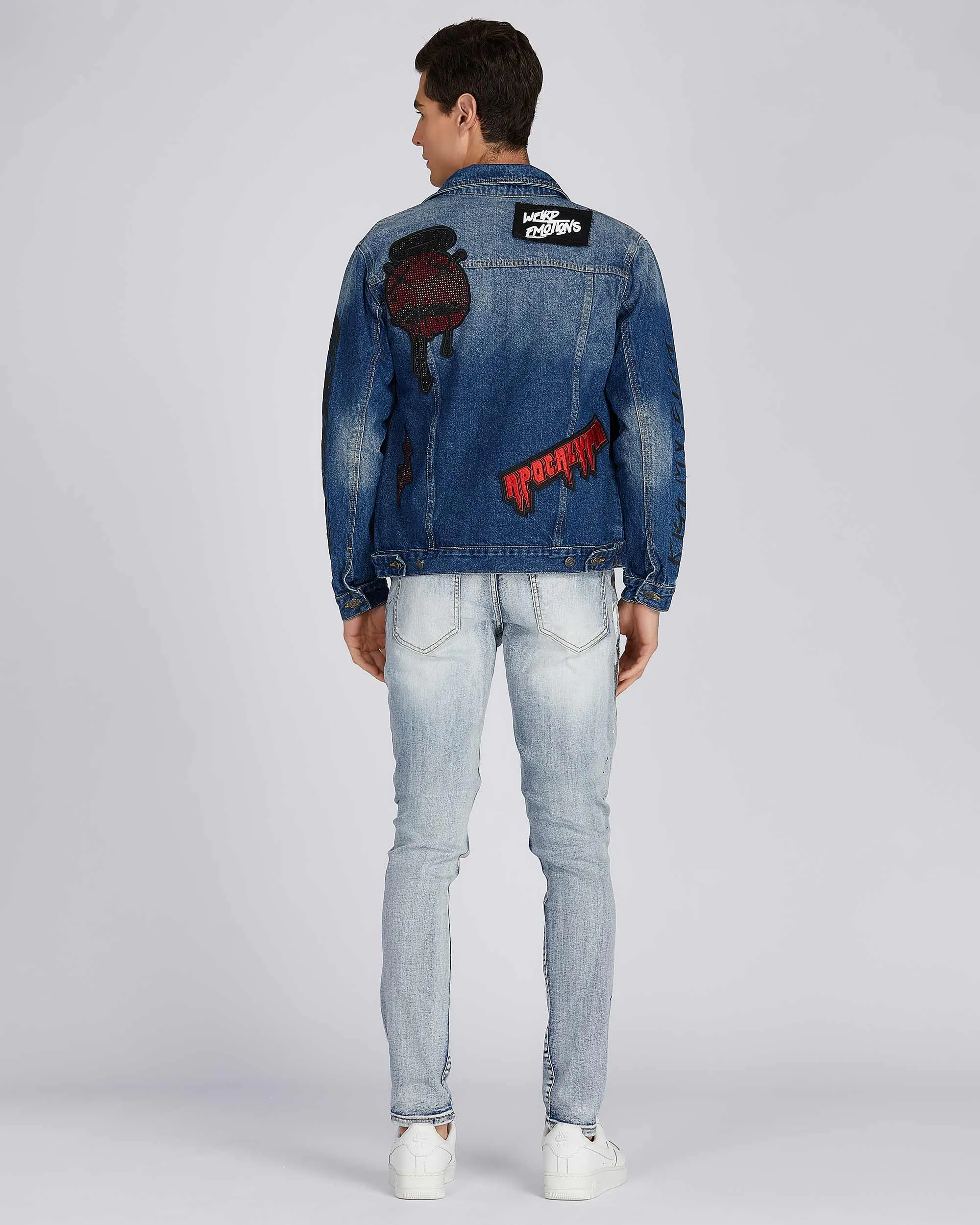 Blue Denim Jacket with Gradient Wash and Embroidery-Mexico Local Delivery
