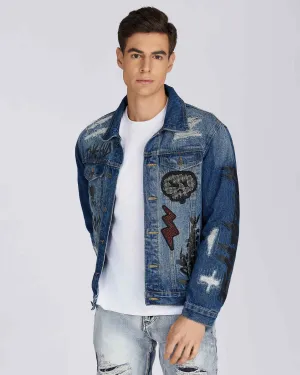 Blue Denim Jacket with Gradient Wash and Embroidery-Mexico Local Delivery