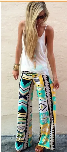 Bohemian Style Print Wide Leg Regular Pants