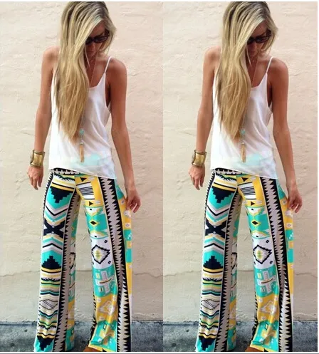 Bohemian Style Print Wide Leg Regular Pants
