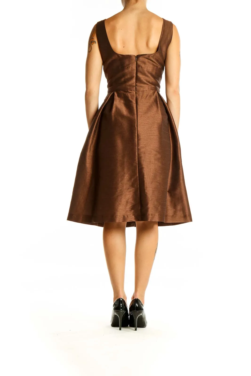Brown Elegant Pleated Cocktail Dress