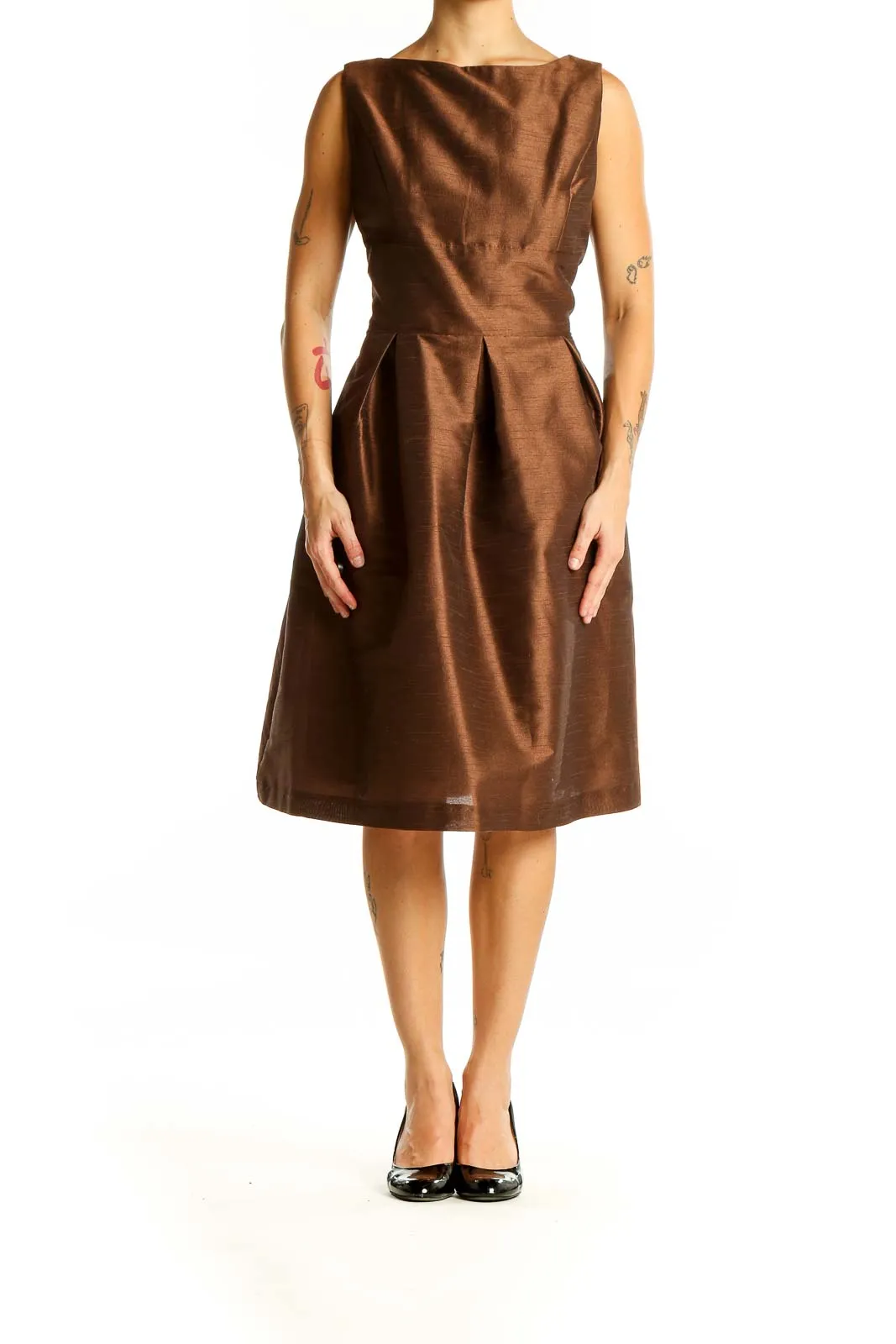 Brown Elegant Pleated Cocktail Dress