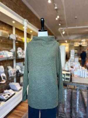 Brushed Wide High Neck Long Sleeve Top in Olive
