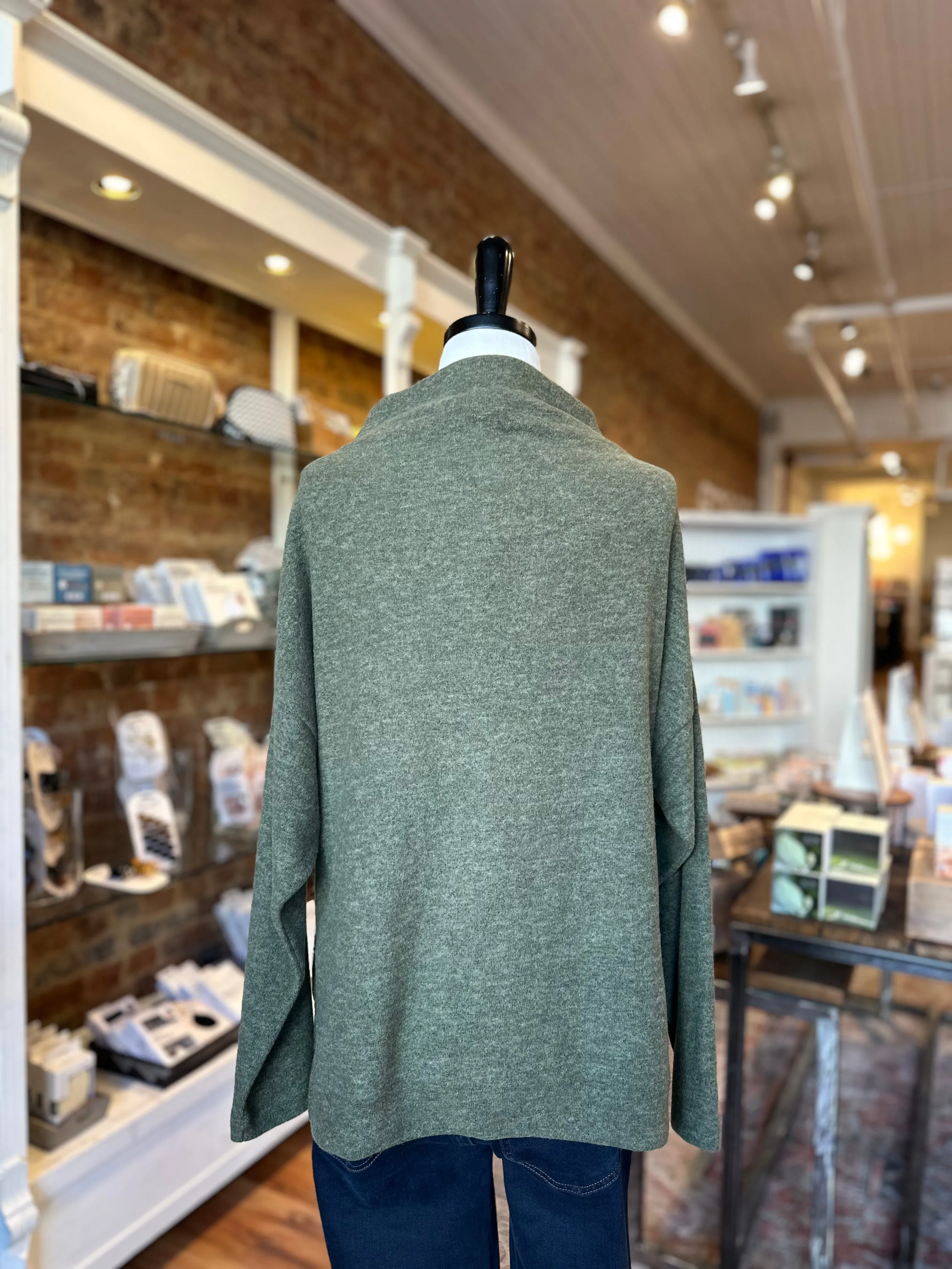 Brushed Wide High Neck Long Sleeve Top in Olive