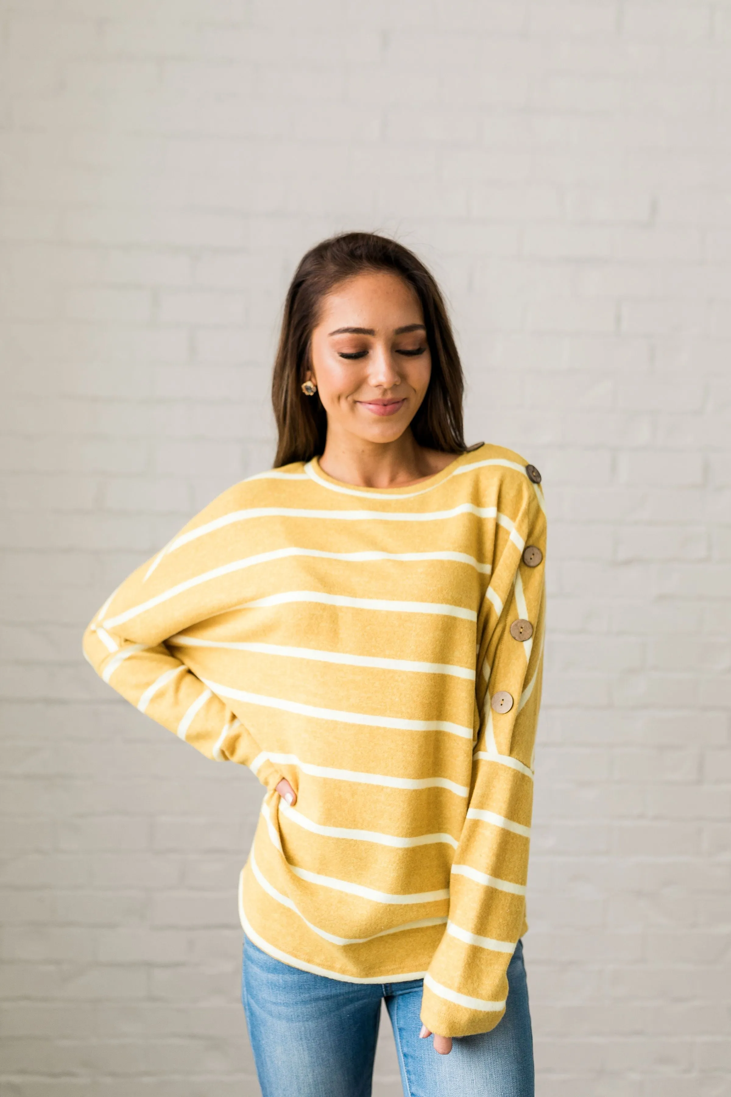 Buttons   Stripes Sweater In Goldenrod
