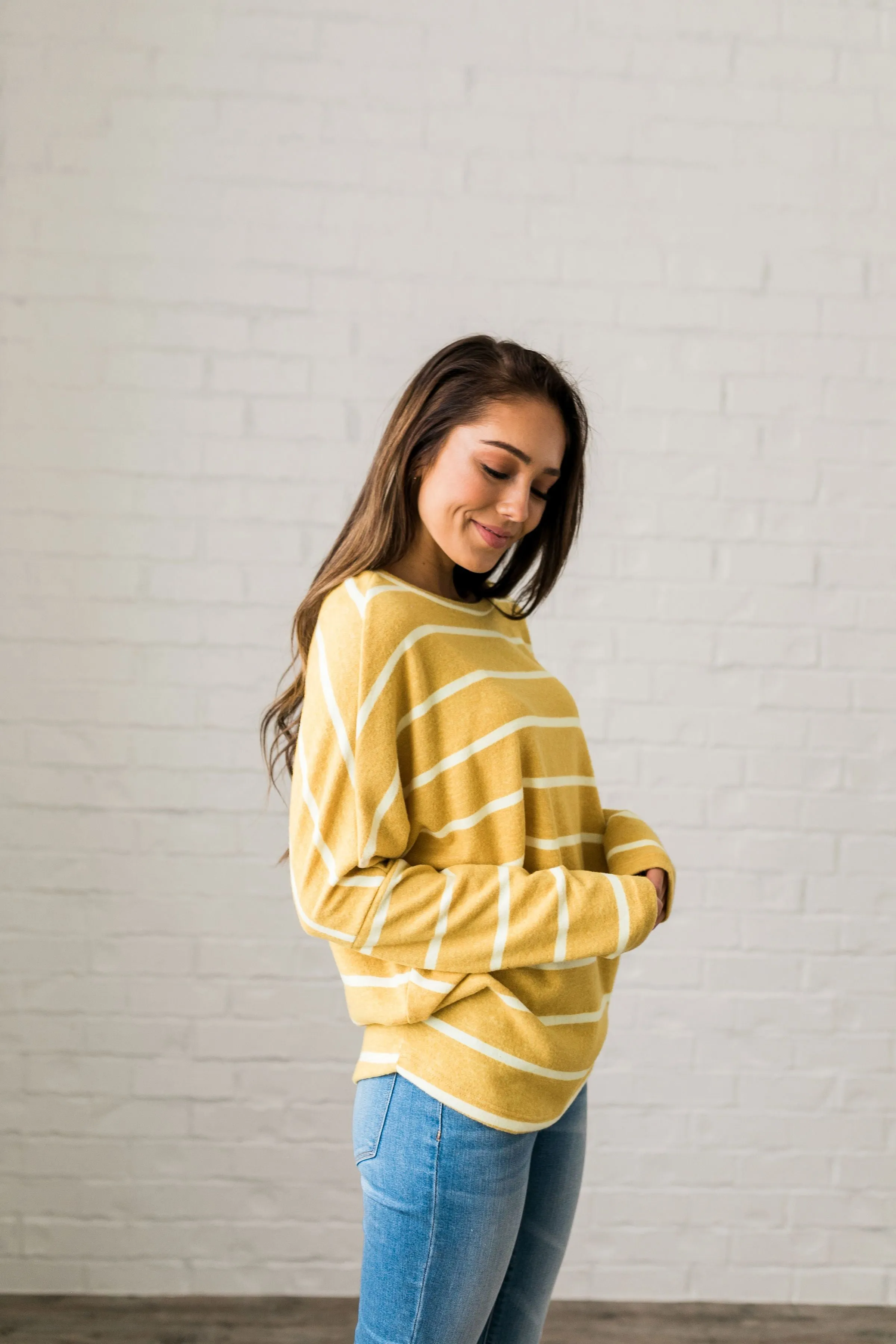 Buttons   Stripes Sweater In Goldenrod