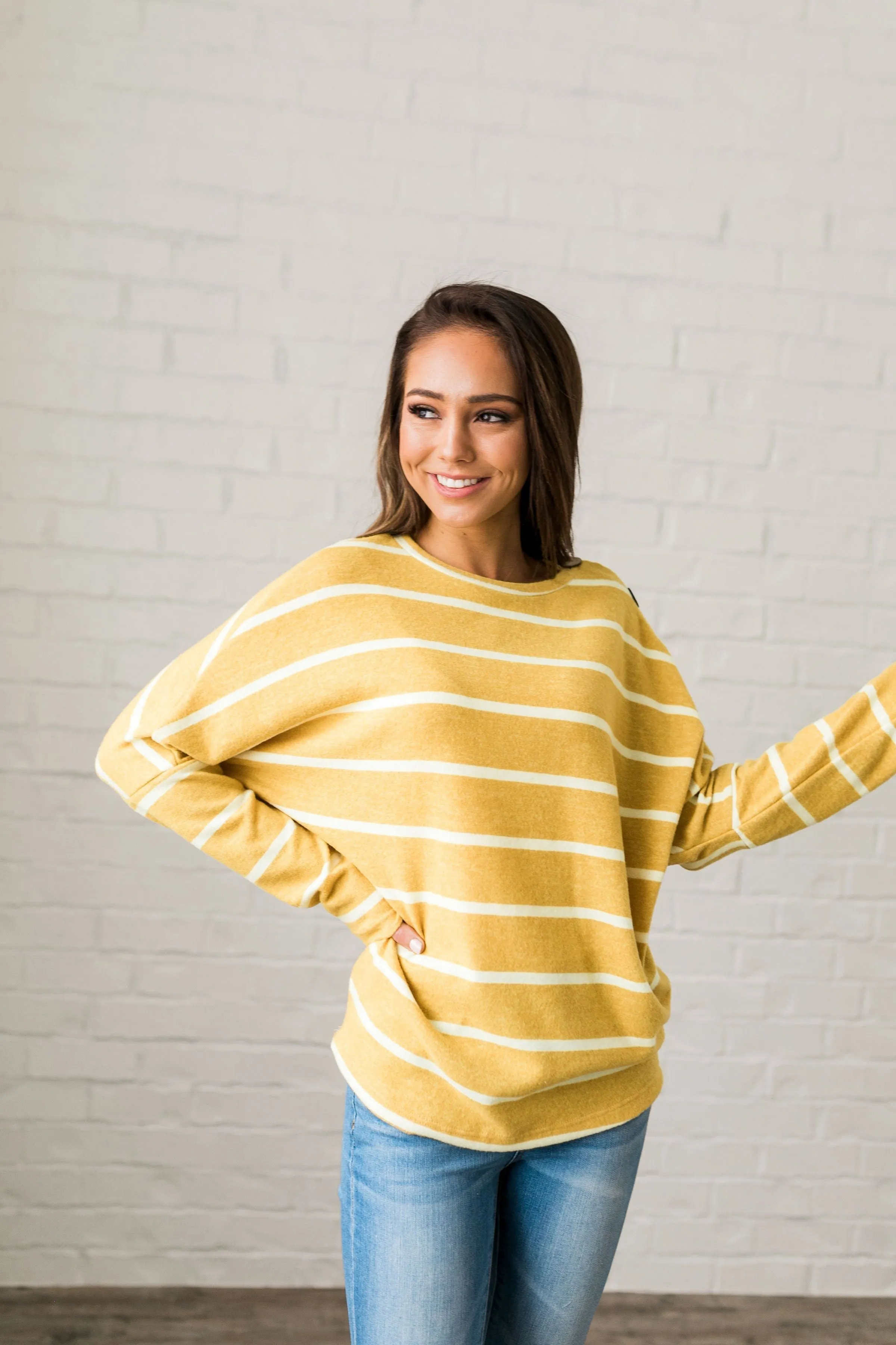 Buttons   Stripes Sweater In Goldenrod