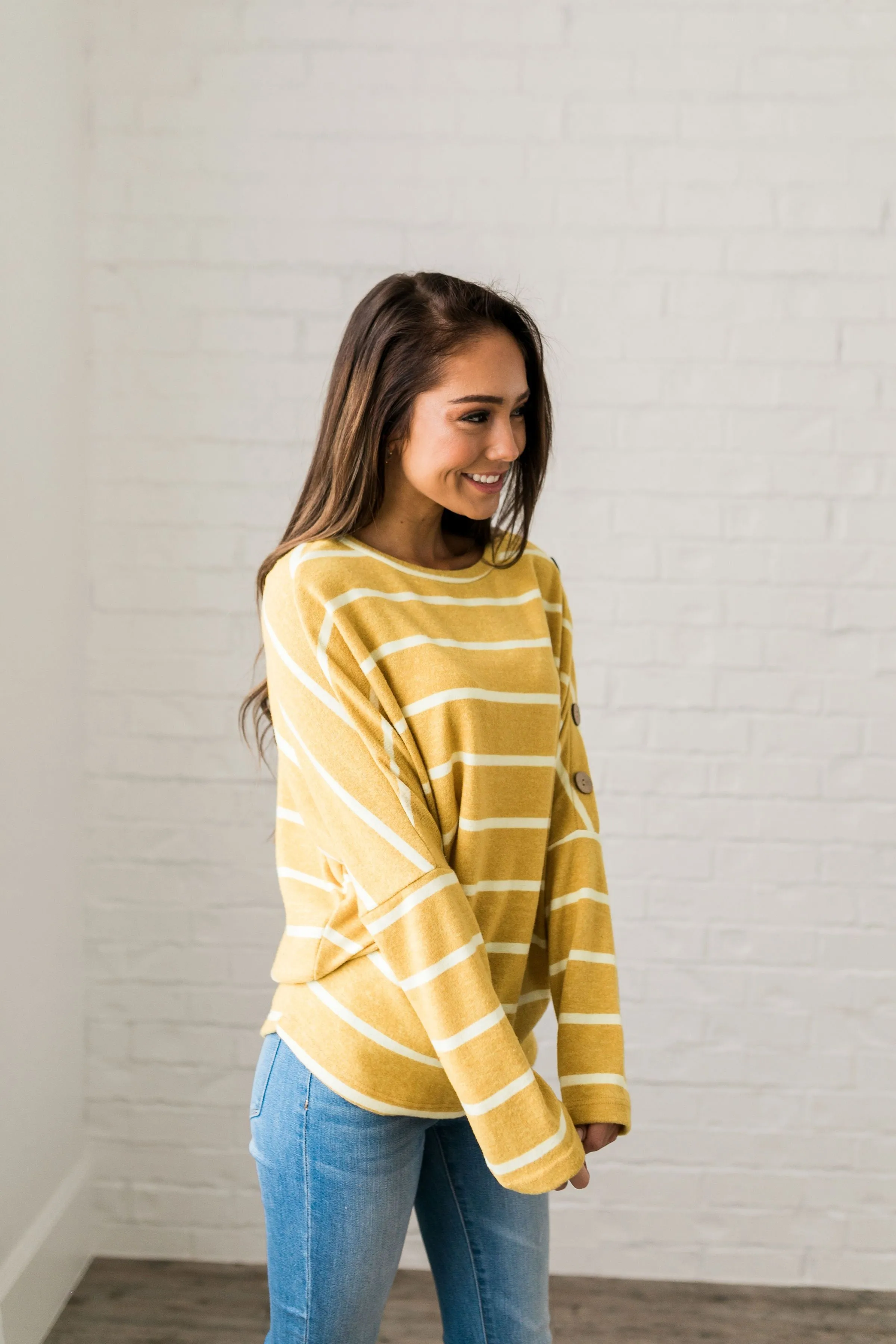 Buttons   Stripes Sweater In Goldenrod