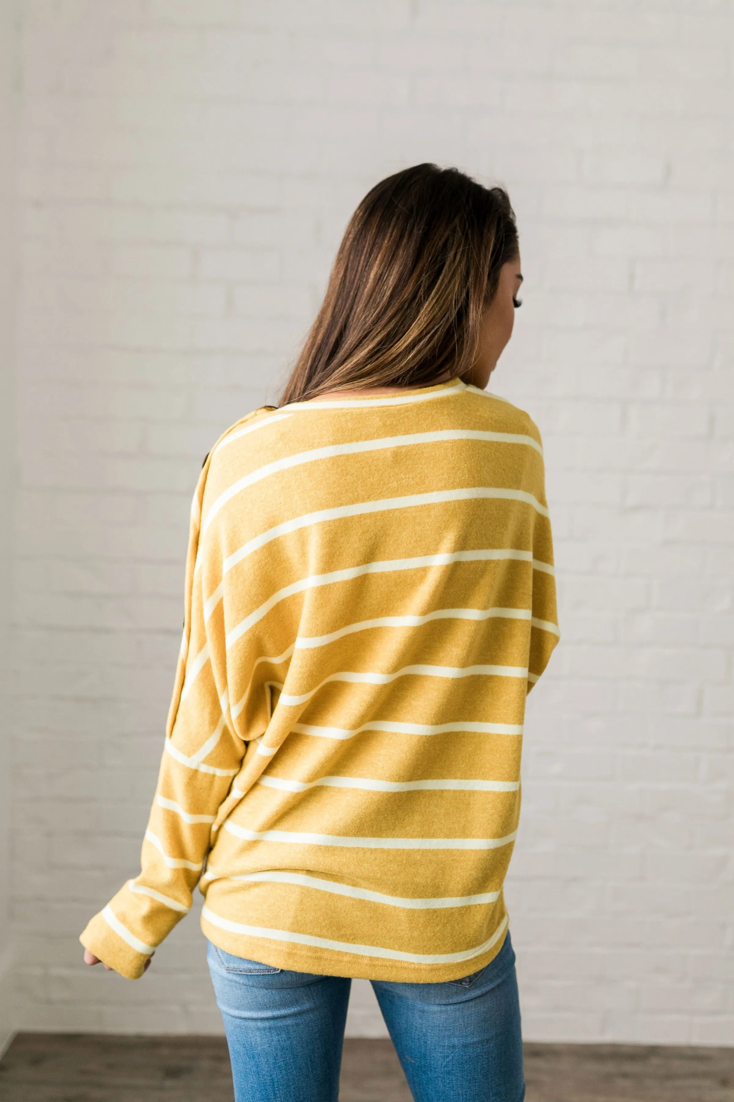 Buttons   Stripes Sweater In Goldenrod