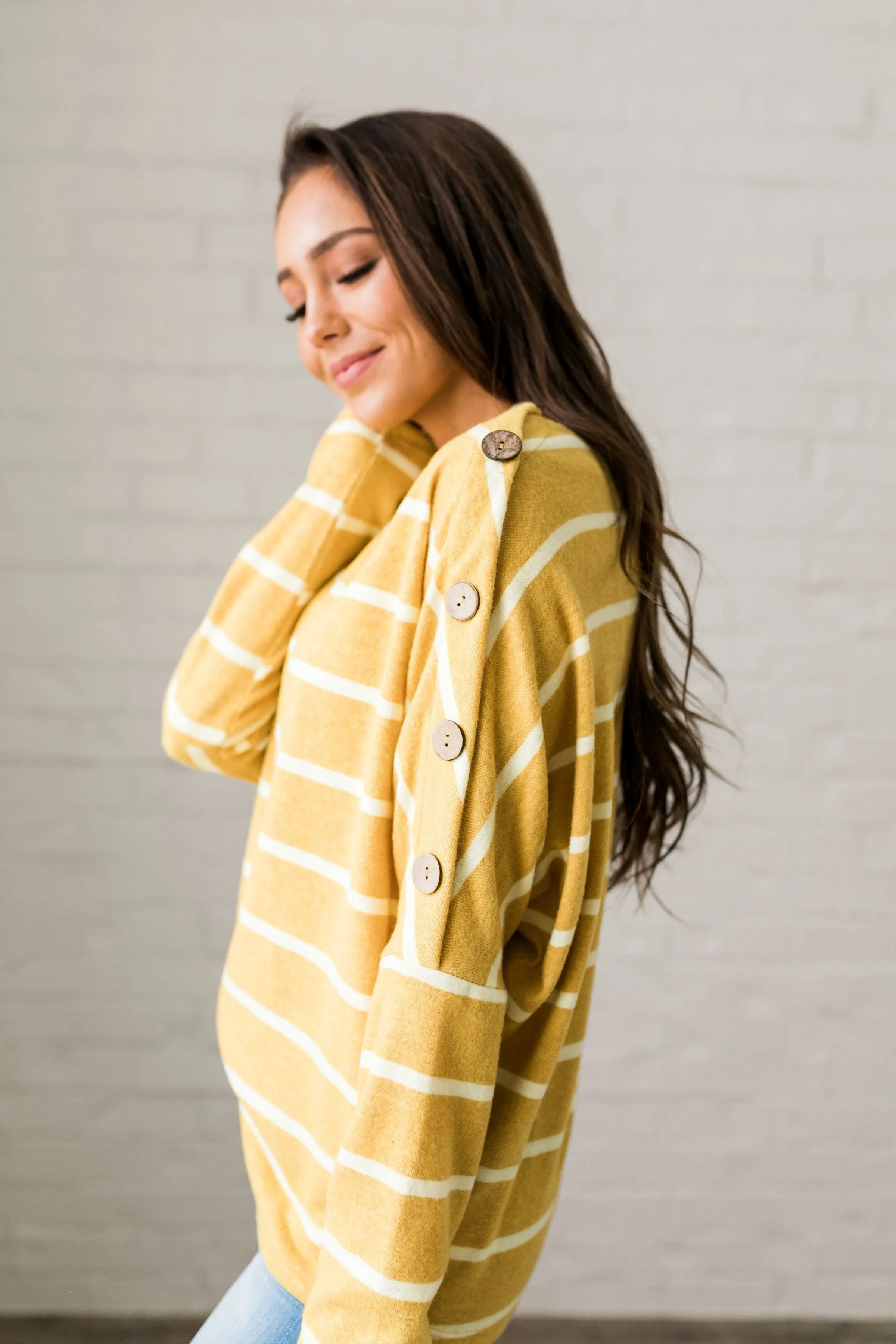 Buttons   Stripes Sweater In Goldenrod