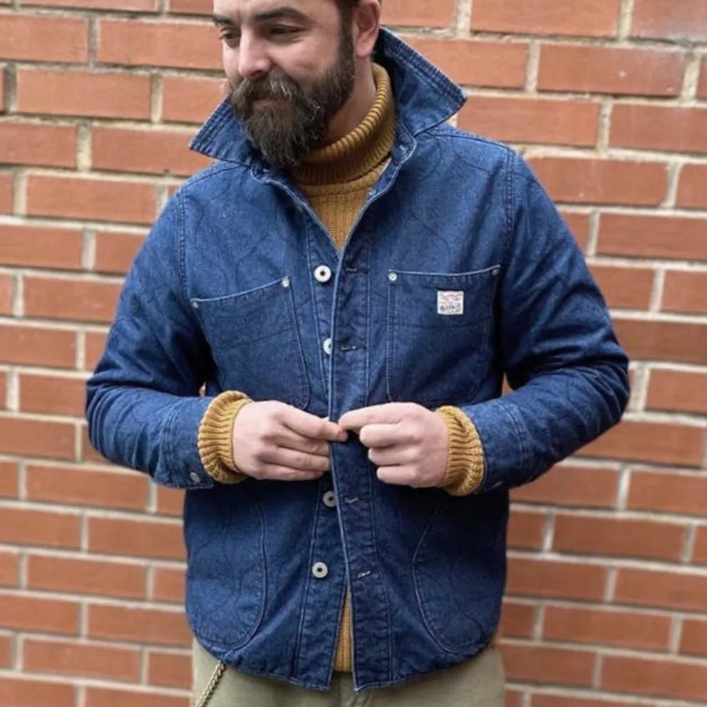 BZEN M.3177-DAYTON REGULAR FIT QUILTED WORK SHIRT-10oz-E0 MID INDIGO