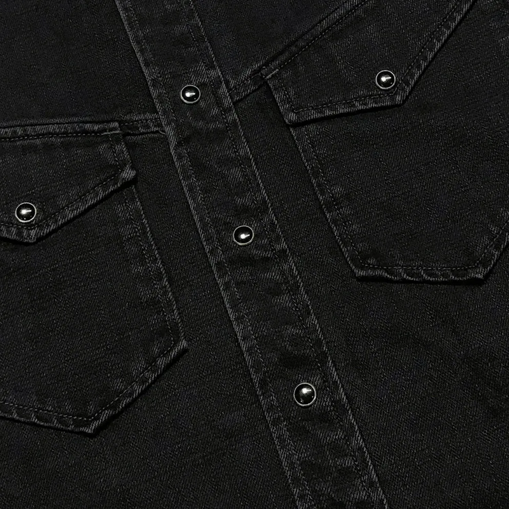 BZEN M.3239R-PENTAGON REGULAR FIT 2 POCKET WITH FLAP BLACK DENIM SHIRT-12.25oz-E0 BLACK