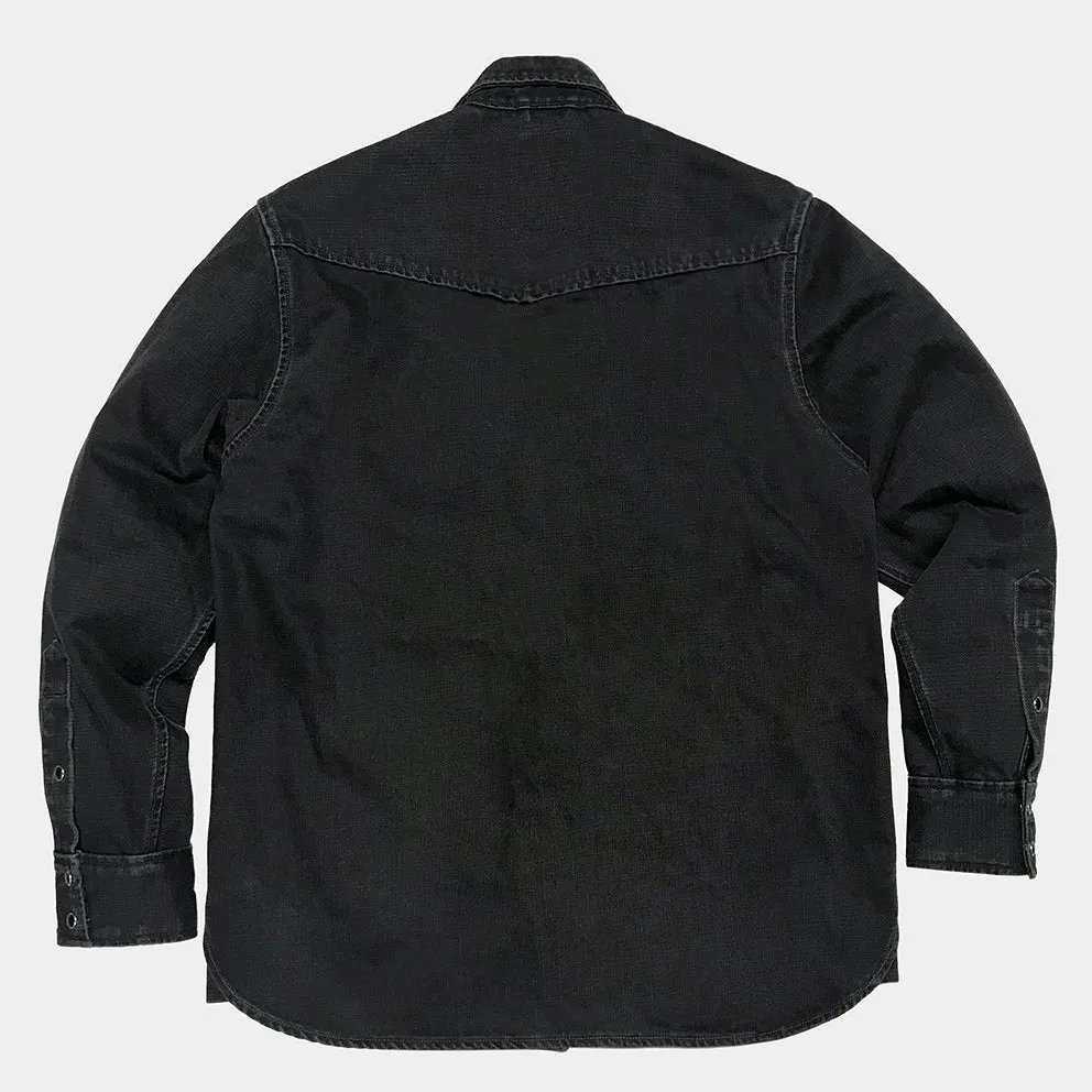BZEN M.3239R-PENTAGON REGULAR FIT 2 POCKET WITH FLAP BLACK DENIM SHIRT-12.25oz-E0 BLACK