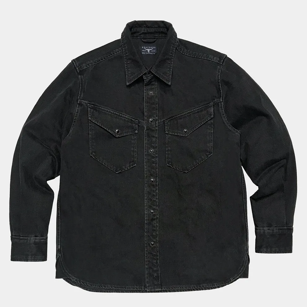 BZEN M.3239R-PENTAGON REGULAR FIT 2 POCKET WITH FLAP BLACK DENIM SHIRT-12.25oz-E0 BLACK