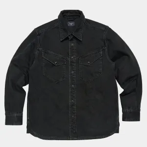 BZEN M.3239R-PENTAGON REGULAR FIT 2 POCKET WITH FLAP BLACK DENIM SHIRT-12.25oz-E0 BLACK