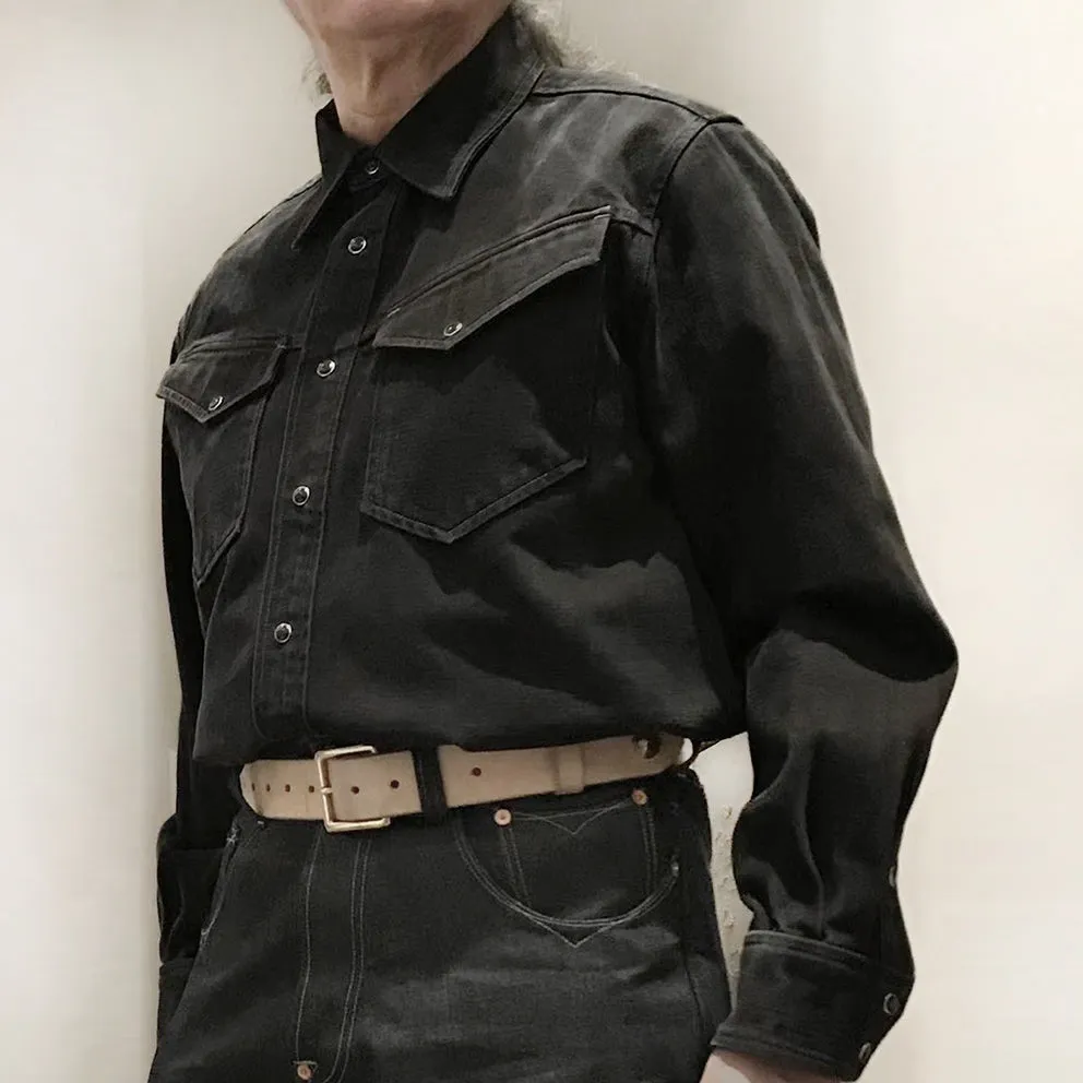 BZEN M.3239R-PENTAGON REGULAR FIT 2 POCKET WITH FLAP BLACK DENIM SHIRT-12.25oz-E0 BLACK